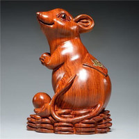 OLOEY 花梨木雕老鼠摆件十二生肖装饰工艺品