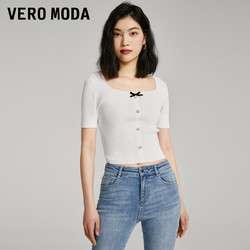 VERO MODA 针织衫女2023春夏新款法式时尚蝴蝶结针织短袖方领上衣