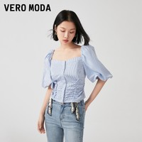 VERO MODA 衬衫2023春夏新款优雅气质法式方领泡泡袖短袖上衣女