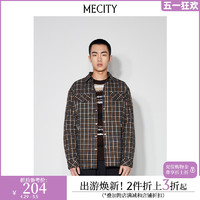 MECITY 男士新款纯棉宽松磨毛格纹格子衬衫男春夏534245