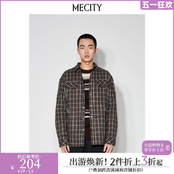 MECITY 男士新款纯棉宽松磨毛格纹格子衬衫男春夏534245