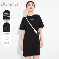 DUNNU 敦奴 休闲运动百搭圆领短袖字母短连衣裙女