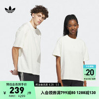 adidas 阿迪达斯 情侣款宽松运动上衣圆领短袖T恤男女夏季阿迪达斯三叶草 象牙白 L