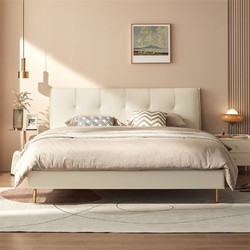 LINSY 林氏家居 床双人床1.8m*2.0m现代简约床主卧大床婚床真皮单人床家具PC051 米白色|1.8m实木架床+床垫