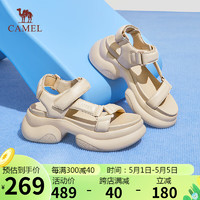 骆驼（CAMEL）休闲凉鞋女舒适羊皮松糕厚底魔术贴凉鞋 L24M577653 杏色 40