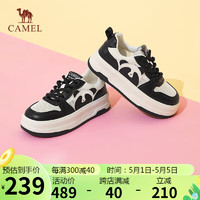 骆驼（CAMEL）板鞋女撞色熊猫拼接系带休闲鞋 L24S208605W 黑/米(透网款) 35