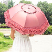 太阳伞蕾丝学生韩版可爱女遮阳伞黑胶防晒防紫外线晴雨两用伞折叠