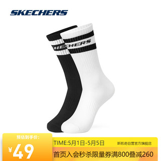 SKECHERS 斯凯奇 女撞色健身中筒袜两对装L323U062 碳黑/亮白色11113 S