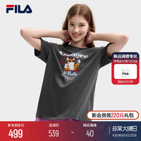 FILA 斐乐 官方女子针织短袖衫2024夏新款时尚宽松纯棉猫咪刺绣T恤