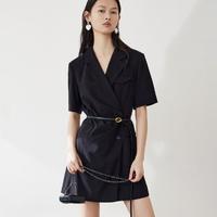 MO&Co. 摩安珂 短袖黑色西装连衣裙腰带女装