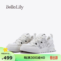 Bella Lily2024春季花朵拼色板鞋女高级感休闲鞋厚底小白鞋子 白色 36