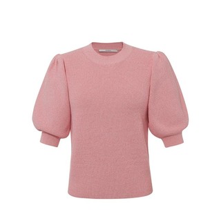 DAZZLE 地素粉红色简约高级感泡泡袖短款套头毛衣针织衫内搭女