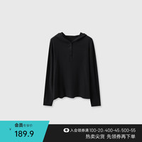百家好（Basic House）绵羊毛连帽T恤女春季休闲长袖套头打底衫B0633B5O372 黑色 M80-110斤