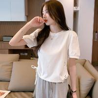 JEANSWEST 真维斯 韩版时尚抽绳短款女款上衣显瘦百搭纯色圆领短袖绑带T恤女