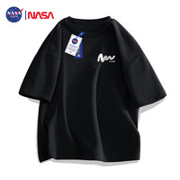 NASA GISS 官方潮牌联名t恤男夏季宽松休闲圆领百搭印花五分短袖 黑色 3XL