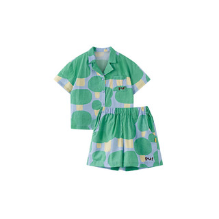 papa【大声艺术联名款】爬爬夏季儿童套装印花衬衫短裤分体两件套 绿色-衬衫 110cm