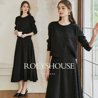 Roey s house 罗衣魔衣2024春装休闲黑色套装肌理感上衣半身裙两件套