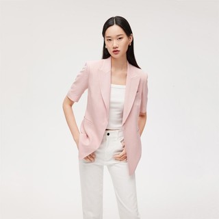 LILY商务时尚 春季通勤气质款糖果粉色修身系带五分袖短袖西装女