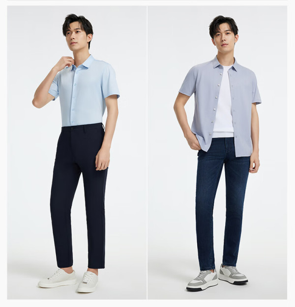 九牧王男装短袖衬衫2024春季休闲通勤百搭上衣m 蓝色 修身版 jc6d2