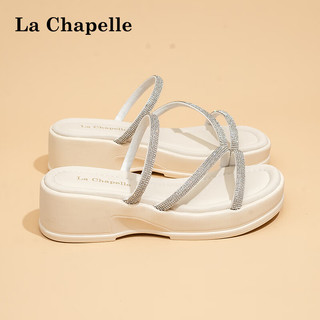 La Chapelle 女鞋凉拖鞋2024夏季外穿软底一字拖厚底轻便休闲鞋 米色 35