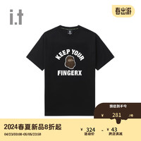 fingercroxx it 男装圆领短袖T恤2024春夏休闲时尚半袖00506XM BKX/黑色 XXL