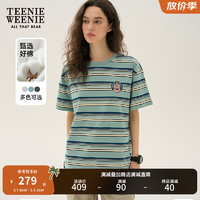 TEENIE WEENIE 小熊女装2024年夏季宽松条纹T恤短袖棉质中性风 蓝色 165/M