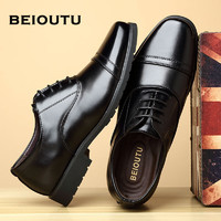 BEIOUTU 北欧图 皮鞋男士正装鞋商务休闲鞋系带三接头英伦男鞋 207 黑色 39