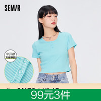 森马（Semir）【多彩T恤合辑】短袖T恤女宽松简约短款字母印花内搭外穿上衣集合 J款甜酷少女-海洋蓝8120 175/96A/XXL