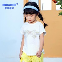 mesamis 蒙蒙摩米 女童夏季T恤蝴蝶结图案圆领针织上衣