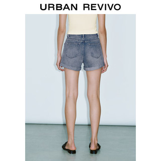 URBAN REVIVO UR2024夏季女装时尚休闲百搭卷边显瘦牛仔短裤UWG840141 蓝色 26