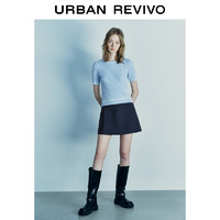 URBAN REVIVO UR2024夏季新款女撞色刺绣绞花肌理感修身短袖针织T恤UWU940088