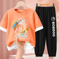BoBDoG 巴布豆 男童短袖套装2024夏季新款假两件t恤时尚儿童休闲运动防蚊裤