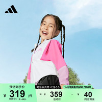 adidas抗风透湿疏水防晒UPF50+可收纳连帽外套小童阿迪达斯轻运动 白/脉冲洋红 128CM