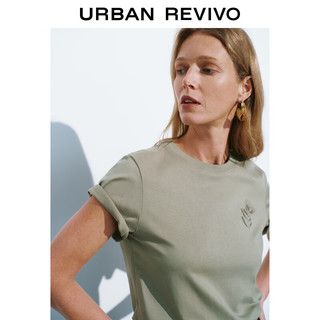 URBAN REVIVO 女士基础圆领刺绣短袖T恤衫 UWH440044 灰绿 XL