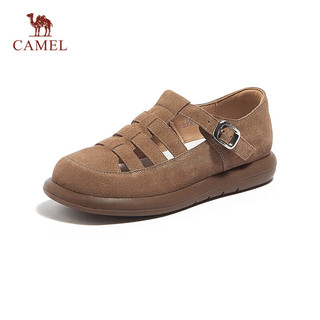 骆驼（CAMEL）罗马凉鞋女牛反绒织搭扣平跟休闲凉鞋 L24S577066 棕色 38 
