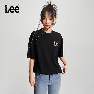 Lee24春夏舒适绣花Logo男女同款短袖T恤LUT0077343RX 黑色（尺码偏大，拍小一码） XS