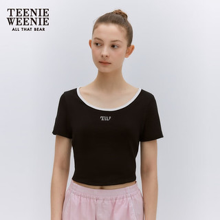 Teenie Weenie小熊2024年夏季撞色圆领短袖T恤多巴胺ins风时尚 黑色 170/L