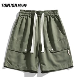 TONLION 唐狮 美式工装透气短裤男士潮流青年时尚出街户外纯色宽松五分裤子