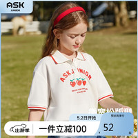 ASK junior 女童短袖T恤2024夏薄款儿童字母印花T恤沙滩Polo衫 白色 130