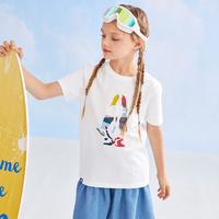 暇步士 中性款儿童短袖圆领衫24年夏装新款男童女童全棉运动T恤