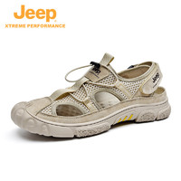 Jeep 吉普 2023年夏季户外休闲凉鞋包头真皮网面一脚蹬沙滩鞋凉鞋