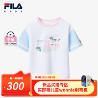 FILA斐乐儿童童装上衣2024夏季小童女童运动宽松短袖T恤 玉石白-WT 120cm