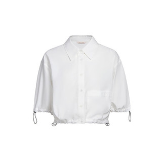 欧时力 休闲上衣2024春新抽绳短款小个子短袖衬衫女 白色 XL