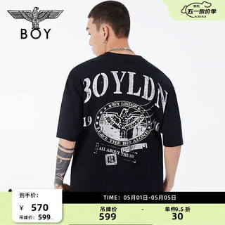 BOY LONDON春夏24男女同款T恤邮票主题烫银时尚潮酷短袖N01073 黑色 XL