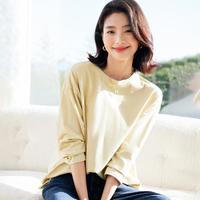 马克华菲 女装24年春季纯色圆领套头韩版宽松女式T恤可内搭长袖T恤