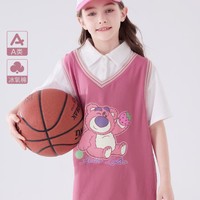 Disney 迪士尼 女童连衣裙2024新款夏季薄款童装T恤裙子潮假两件球衣草莓熊