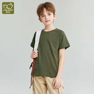LABI BABY 拉比 童装男童T恤儿童短袖纯棉透气圆领帅气中大童半袖上衣 绿色 120