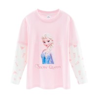 Disney 迪士尼 儿童长袖T恤2024女童春季拼接袖子假两件洋气百搭上衣