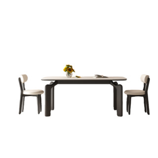 诗庭枋奶油风岩板餐桌大象腿家用小户型长方形复古中古风白蜡木实木饭桌 餐桌 130cm