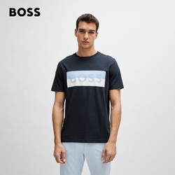 BOSS（服装） BOSS男士2024夏季徽标艺术图案棉质混纺宽松短袖T恤 402-深蓝色 EU:M